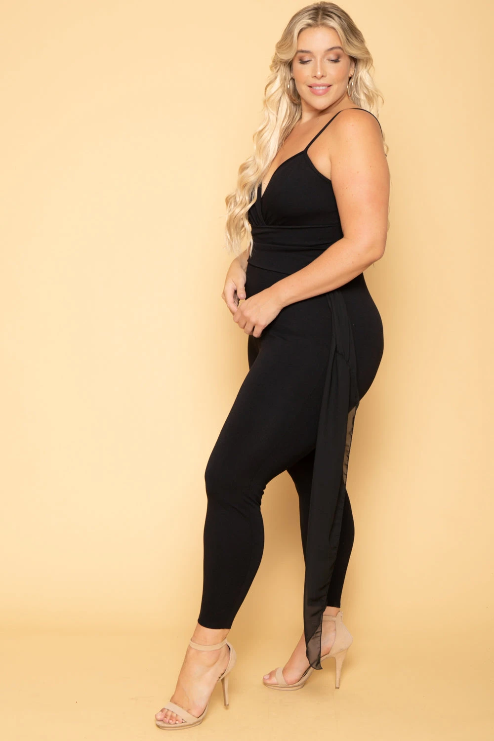 Plus Size Aubree Chiffon Sash Jumpsuit - Black Plus Size Aubree Chiffon Sash Jumpsuit - Black -Kitchensuppliesdeal curvy sense jumpsuits and rompers plus size aubree chiffon sash jumpsuit black 29888148439137