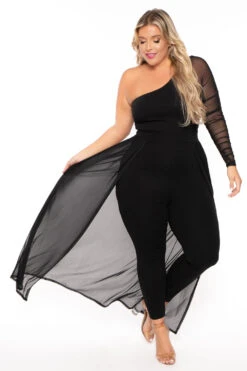 Plus Size Baylin Overlay Jumpsuit- Black -Kitchensuppliesdeal curvy sense jumpsuits and rompers plus size baylin overlay jumpsuit black 30074563952737
