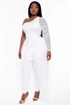 Plus Size Baylin Overlay Jumpsuit- White -Kitchensuppliesdeal curvy sense jumpsuits and rompers plus size baylin overlay jumpsuit white 31999882756193