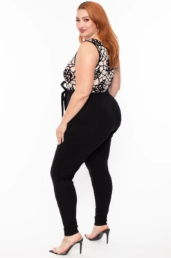 Plus Size Burn Out Flocked Jumpsuit - Black -Kitchensuppliesdeal curvy sense jumpsuits and rompers plus size burn out flocked jumpsuit black 29882428293217