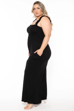 Plus Size Delmi Smocked Jumpsuit - Black -Kitchensuppliesdeal curvy sense jumpsuits and rompers plus size delmi smocked jumpsuit black 32336025223265