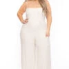 Plus Size Demi Smocked Jumpsuit - Ivory -Kitchensuppliesdeal curvy sense jumpsuits and rompers plus size demi smocked jumpsuit ivory 31791148695649