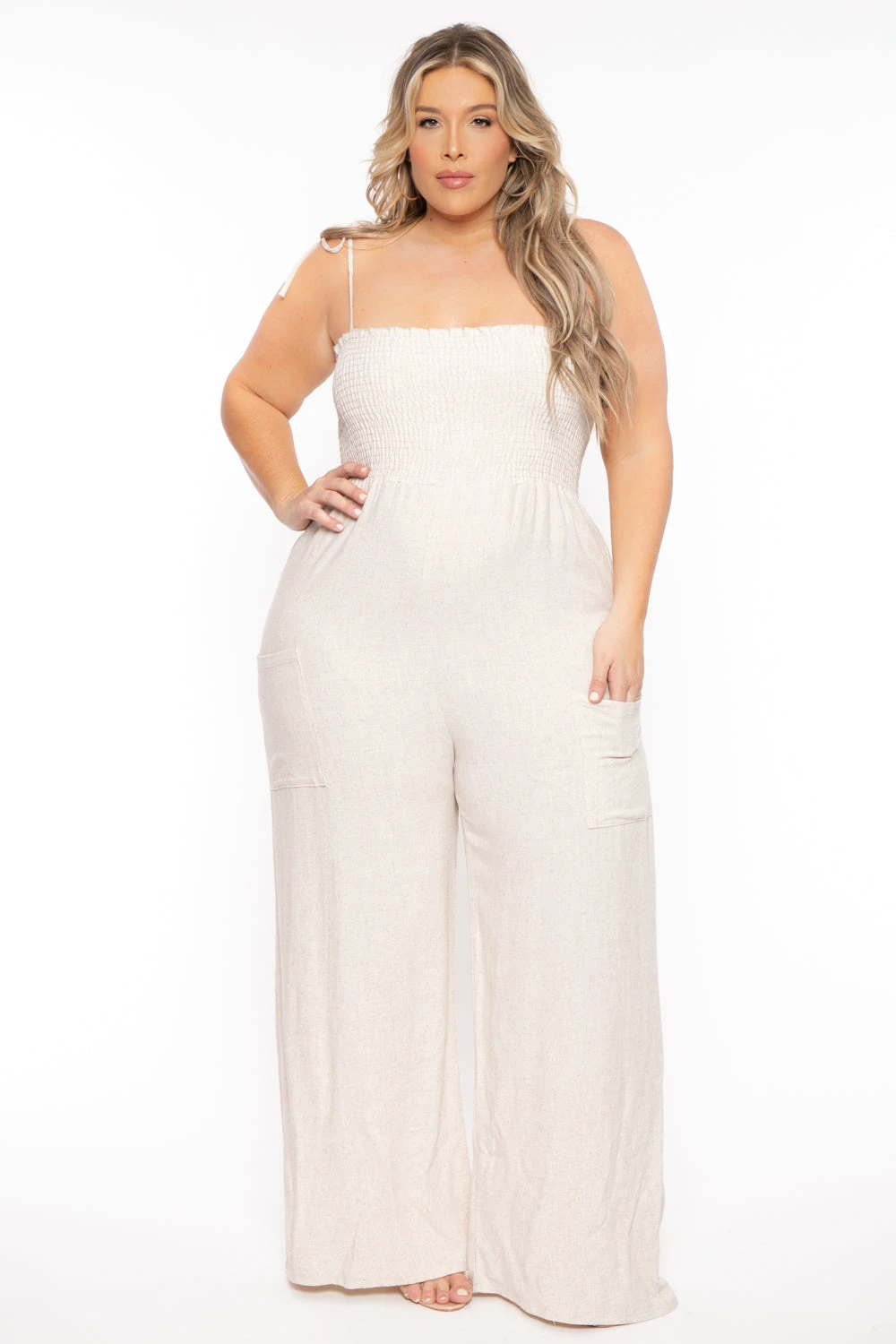 Plus Size Demi Smocked Jumpsuit - Ivory Plus Size Demi Smocked Jumpsuit - Ivory -Kitchensuppliesdeal curvy sense jumpsuits and rompers plus size demi smocked jumpsuit ivory 31791148695649