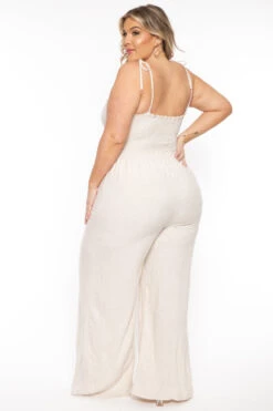 Plus Size Demi Smocked Jumpsuit - Ivory 4 Plus Size Demi Smocked Jumpsuit - Ivory -Kitchensuppliesdeal curvy sense jumpsuits and rompers plus size demi smocked jumpsuit ivory 31791149088865