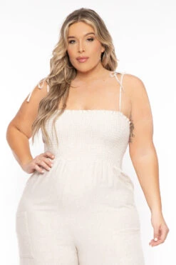 Plus Size Demi Smocked Jumpsuit - Ivory 6 Plus Size Demi Smocked Jumpsuit - Ivory -Kitchensuppliesdeal curvy sense jumpsuits and rompers plus size demi smocked jumpsuit ivory 31791149318241