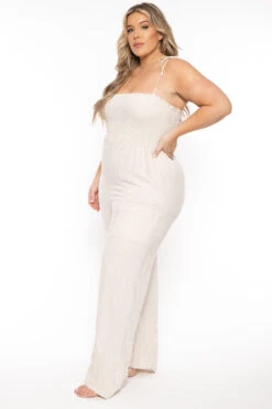 Plus Size Demi Smocked Jumpsuit - Ivory 5 Plus Size Demi Smocked Jumpsuit - Ivory -Kitchensuppliesdeal curvy sense jumpsuits and rompers plus size demi smocked jumpsuit ivory 31791149351009