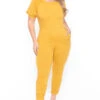 Solid Plus Size Eliza Jumpsuit - Mustard 2 Solid Plus Size Eliza Jumpsuit - Mustard -Kitchensuppliesdeal curvy sense jumpsuits and rompers plus size eliza jumpsuit mustard 29707896193121