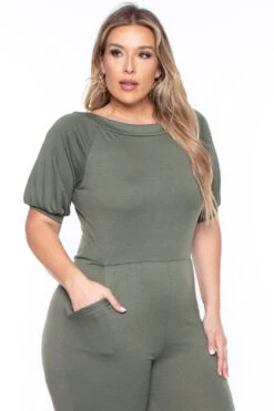 Solid Plus Size Eliza Jumpsuit - Olive -Kitchensuppliesdeal curvy sense jumpsuits and rompers plus size eliza jumpsuit olive 31578122584161