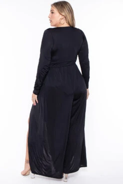 Plus Size Ellia M-Slit Jumpsuit- Black -Kitchensuppliesdeal curvy sense jumpsuits and rompers plus size ellia m slit jumpsuit black 29266585714785
