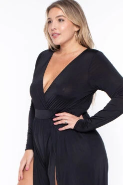 Plus Size Ellia M-Slit Jumpsuit- Black -Kitchensuppliesdeal curvy sense jumpsuits and rompers plus size ellia m slit jumpsuit black 29266585747553