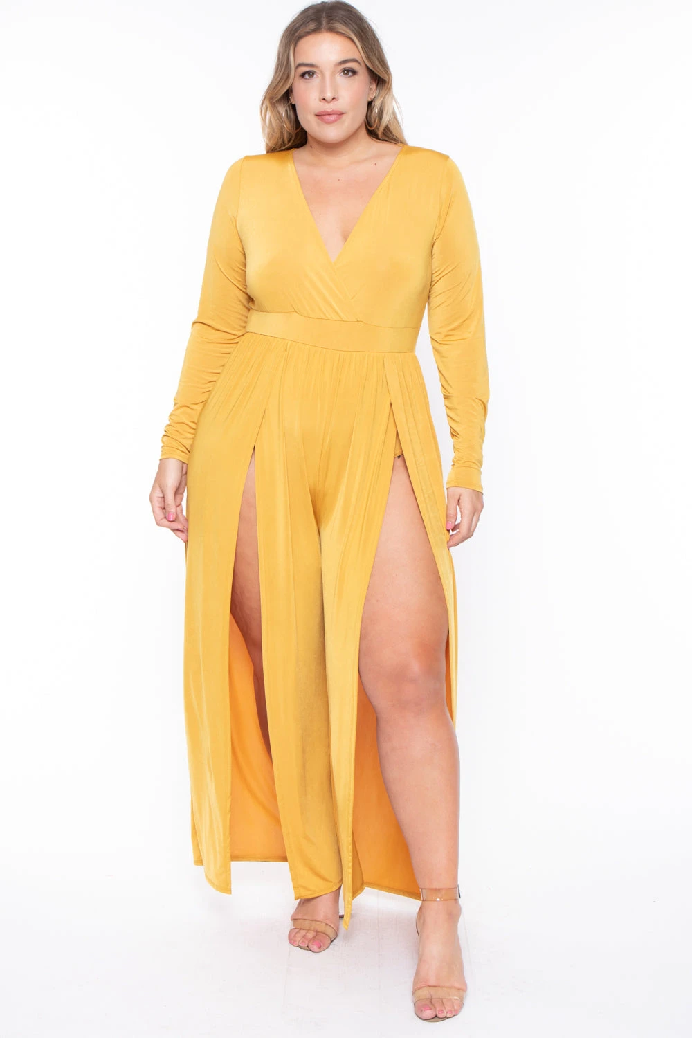 Plus Size Ellia M-Slit Jumpsuit- Mustard Plus Size Ellia M-Slit Jumpsuit- Mustard -Kitchensuppliesdeal curvy sense jumpsuits and rompers plus size ellia m slit jumpsuit mustard 29266577326177