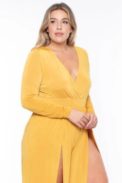 Plus Size Ellia M-Slit Jumpsuit- Mustard 4 Plus Size Ellia M-Slit Jumpsuit- Mustard -Kitchensuppliesdeal curvy sense jumpsuits and rompers plus size ellia m slit jumpsuit mustard 29266577358945