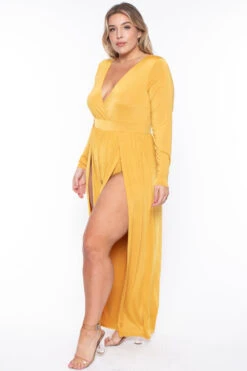 Plus Size Ellia M-Slit Jumpsuit- Mustard 6 Plus Size Ellia M-Slit Jumpsuit- Mustard -Kitchensuppliesdeal curvy sense jumpsuits and rompers plus size ellia m slit jumpsuit mustard 29266585419873