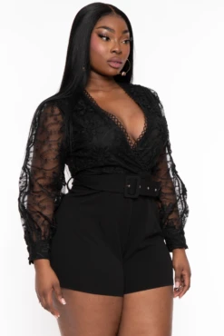 Plus Size Emmeline Lace Romper - Black -Kitchensuppliesdeal curvy sense jumpsuits and rompers plus size emmeline lace romper black 32108261638241