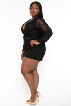 Plus Size Emmeline Lace Romper - Black -Kitchensuppliesdeal curvy sense jumpsuits and rompers plus size emmeline lace romper black 32108261671009