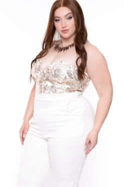 Plus Size Estelle Sequin Jumpsuit- Ivory -Kitchensuppliesdeal curvy sense jumpsuits and rompers plus size estelle sequin jumpsuit ivory 29439927386209