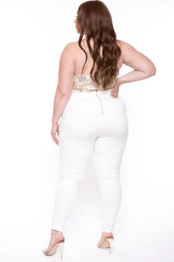 Plus Size Estelle Sequin Jumpsuit- Ivory -Kitchensuppliesdeal curvy sense jumpsuits and rompers plus size estelle sequin jumpsuit ivory 29448108834913