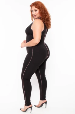 Plus Size Exposed Seams Rib Catsuit - Black -Kitchensuppliesdeal curvy sense jumpsuits and rompers plus size exposed seams rib catsuit black 29703261487201