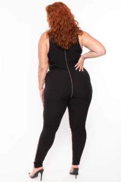 Plus Size Exposed Seams Rib Catsuit - Black -Kitchensuppliesdeal curvy sense jumpsuits and rompers plus size exposed seams rib catsuit black 29703261651041