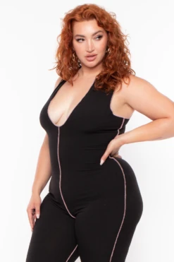 Plus Size Exposed Seams Rib Catsuit - Black -Kitchensuppliesdeal curvy sense jumpsuits and rompers plus size exposed seams rib catsuit black 29706153492577