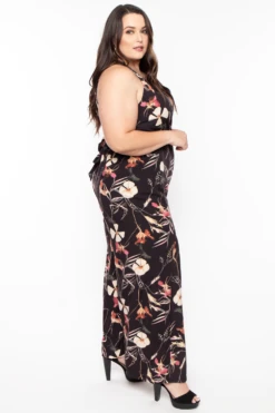 Bluebell Plus Size Floral Wide Leg Jumpsuit - Black -Kitchensuppliesdeal curvy sense jumpsuits and rompers plus size floral wide leg jumpsuit black 29589040693345