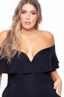 Plus Size Frill Jumpsuit - Black -Kitchensuppliesdeal curvy sense jumpsuits and rompers plus size frill jumpsuit black 29591153803361