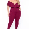 Plus Size Frill Jumpsuit - Burgundy 2 Plus Size Frill Jumpsuit - Burgundy -Kitchensuppliesdeal curvy sense jumpsuits and rompers plus size frill jumpsuit burgundy 29588691320929