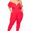 Plus Size Frill Jumpsuit - Red 2 Plus Size Frill Jumpsuit - Red -Kitchensuppliesdeal curvy sense jumpsuits and rompers plus size frill jumpsuit red 29588691452001