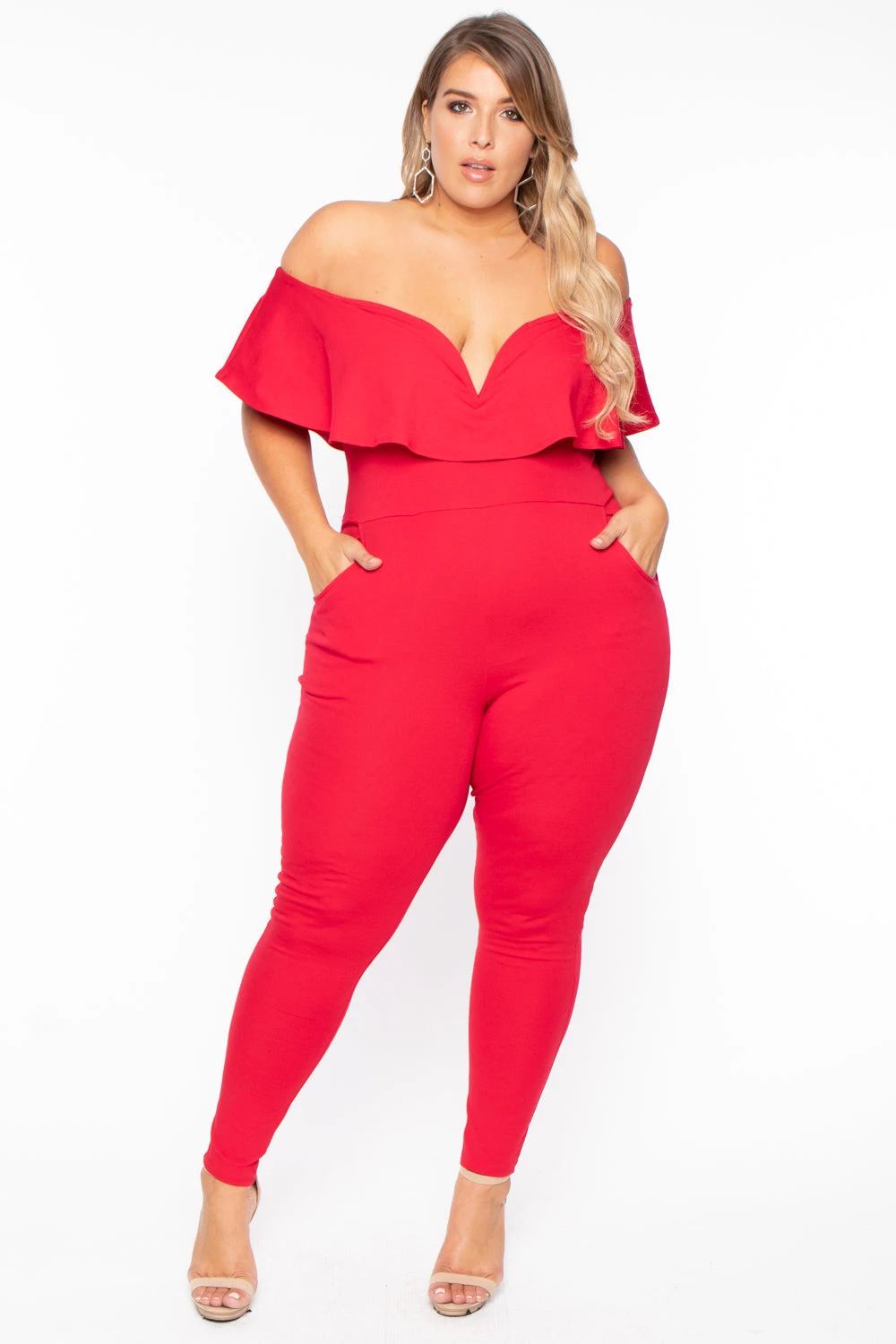 Plus Size Frill Jumpsuit - Red Plus Size Frill Jumpsuit - Red -Kitchensuppliesdeal curvy sense jumpsuits and rompers plus size frill jumpsuit red 29588691452001