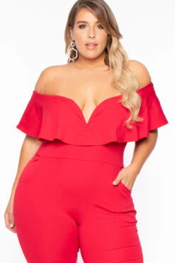 Plus Size Frill Jumpsuit - Red 4 Plus Size Frill Jumpsuit - Red -Kitchensuppliesdeal curvy sense jumpsuits and rompers plus size frill jumpsuit red 29591166386273