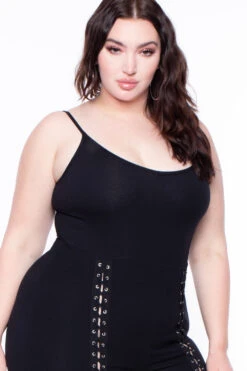 Plus Size Grommet Lace Up Jumpsuit - Black -Kitchensuppliesdeal curvy sense jumpsuits and rompers plus size grommet lace up jumpsuit black 29591698145377