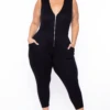 Plus Size Hooded Zip Front Jumpsuit - Black 1 Plus Size Hooded Zip Front Jumpsuit - Black -Kitchensuppliesdeal curvy sense jumpsuits and rompers plus size hooded zip front jumpsuit black 30021743280225