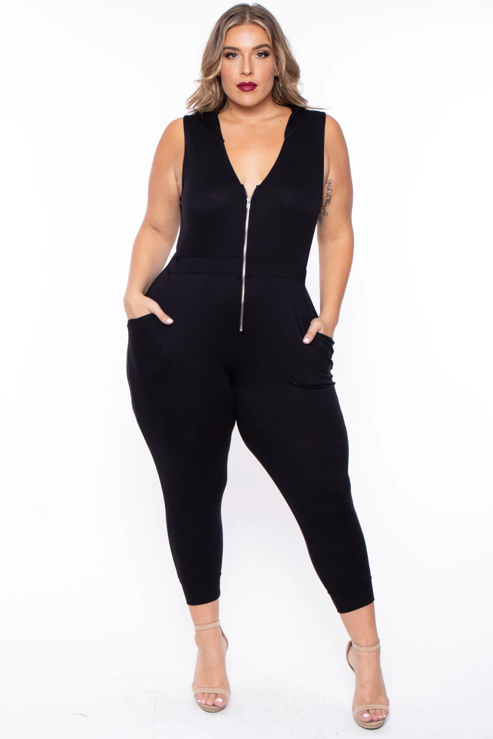 Plus Size Hooded Zip Front Jumpsuit - Black Plus Size Hooded Zip Front Jumpsuit - Black -Kitchensuppliesdeal curvy sense jumpsuits and rompers plus size hooded zip front jumpsuit black 30021743280225
