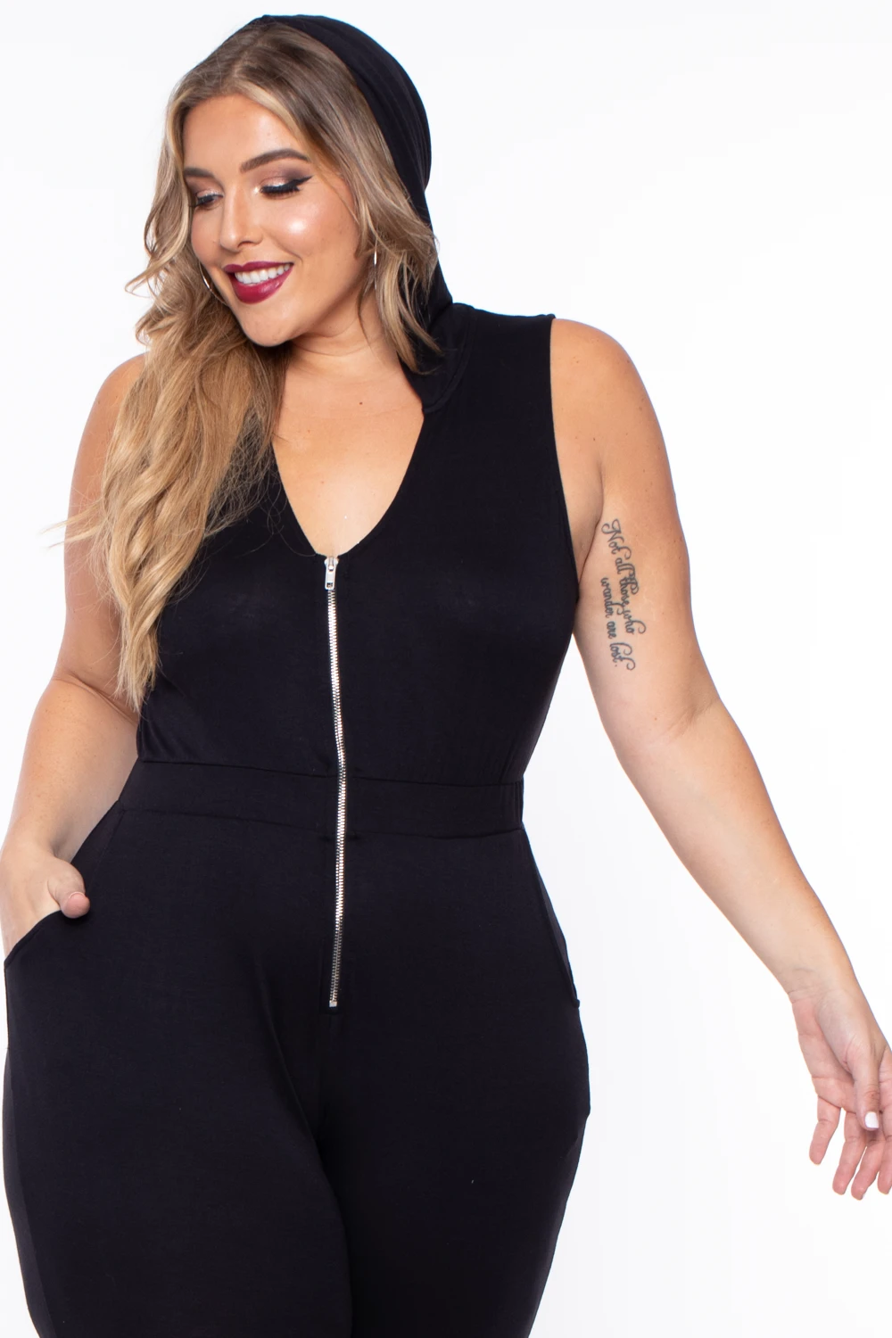 Plus Size Hooded Zip Front Jumpsuit - Black Plus Size Hooded Zip Front Jumpsuit - Black -Kitchensuppliesdeal curvy sense jumpsuits and rompers plus size hooded zip front jumpsuit black 30021743738977