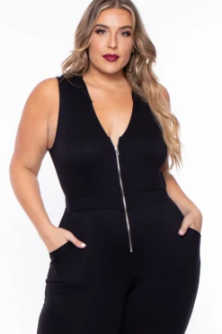 Plus Size Hooded Zip Front Jumpsuit - Black 4 Plus Size Hooded Zip Front Jumpsuit - Black -Kitchensuppliesdeal curvy sense jumpsuits and rompers plus size hooded zip front jumpsuit black 30021812944993