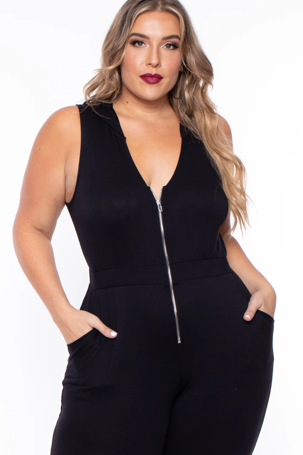 Plus Size Hooded Zip Front Jumpsuit - Black Plus Size Hooded Zip Front Jumpsuit - Black -Kitchensuppliesdeal curvy sense jumpsuits and rompers plus size hooded zip front jumpsuit black 30021812944993