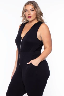 Plus Size Hooded Zip Front Jumpsuit - Black 5 Plus Size Hooded Zip Front Jumpsuit - Black -Kitchensuppliesdeal curvy sense jumpsuits and rompers plus size hooded zip front jumpsuit black 30021849645153