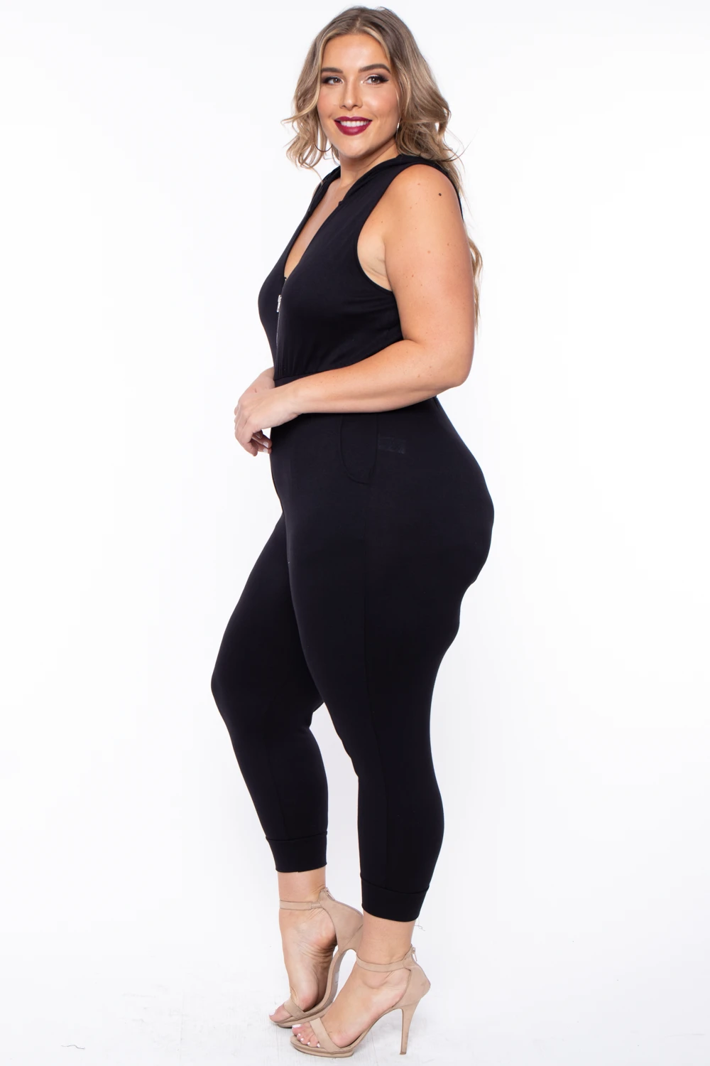 Plus Size Hooded Zip Front Jumpsuit - Black Plus Size Hooded Zip Front Jumpsuit - Black -Kitchensuppliesdeal curvy sense jumpsuits and rompers plus size hooded zip front jumpsuit black 30021850038369