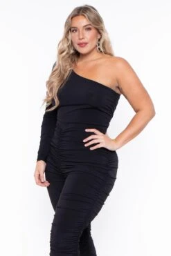 Plus Size Jaelyn Ruched Jumpsuit- Black -Kitchensuppliesdeal curvy sense jumpsuits and rompers plus size jaelyn ruched jumpsuit black 29587478708321