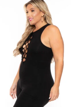 Plus Size Kelly Lace Up Jumpsuit- Black -Kitchensuppliesdeal curvy sense jumpsuits and rompers plus size kelly lace up jumpsuit black 30025558261857