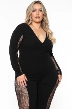 Plus Size Kendra Lace Paneled Jumpsuit - Black -Kitchensuppliesdeal curvy sense jumpsuits and rompers plus size kendra lace paneled jumpsuit black 32347976859745