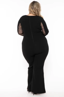 Plus Size Kendra Lace Paneled Jumpsuit - Black -Kitchensuppliesdeal curvy sense jumpsuits and rompers plus size kendra lace paneled jumpsuit black 32347977482337
