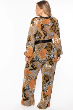 Plus Size Kendra Printed Jumpsuit- Rust -Kitchensuppliesdeal curvy sense jumpsuits and rompers plus size kendra printed jumpsuit rust 29443288694881