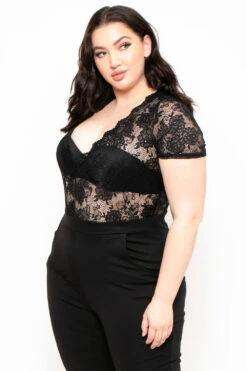 Plus Size Lace Top Jumpsuit - Black 4 Plus Size Lace Top Jumpsuit - Black -Kitchensuppliesdeal curvy sense jumpsuits and rompers plus size lace top jumpsuit black 29444551278689