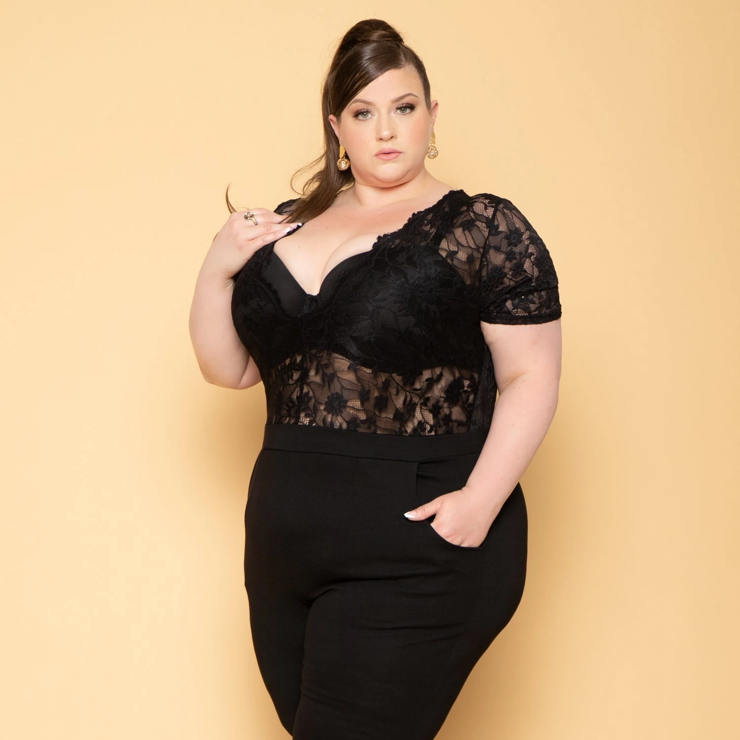 Plus Size Lace Top Jumpsuit - Black Plus Size Lace Top Jumpsuit - Black -Kitchensuppliesdeal curvy sense jumpsuits and rompers plus size lace top jumpsuit black 29702886096993