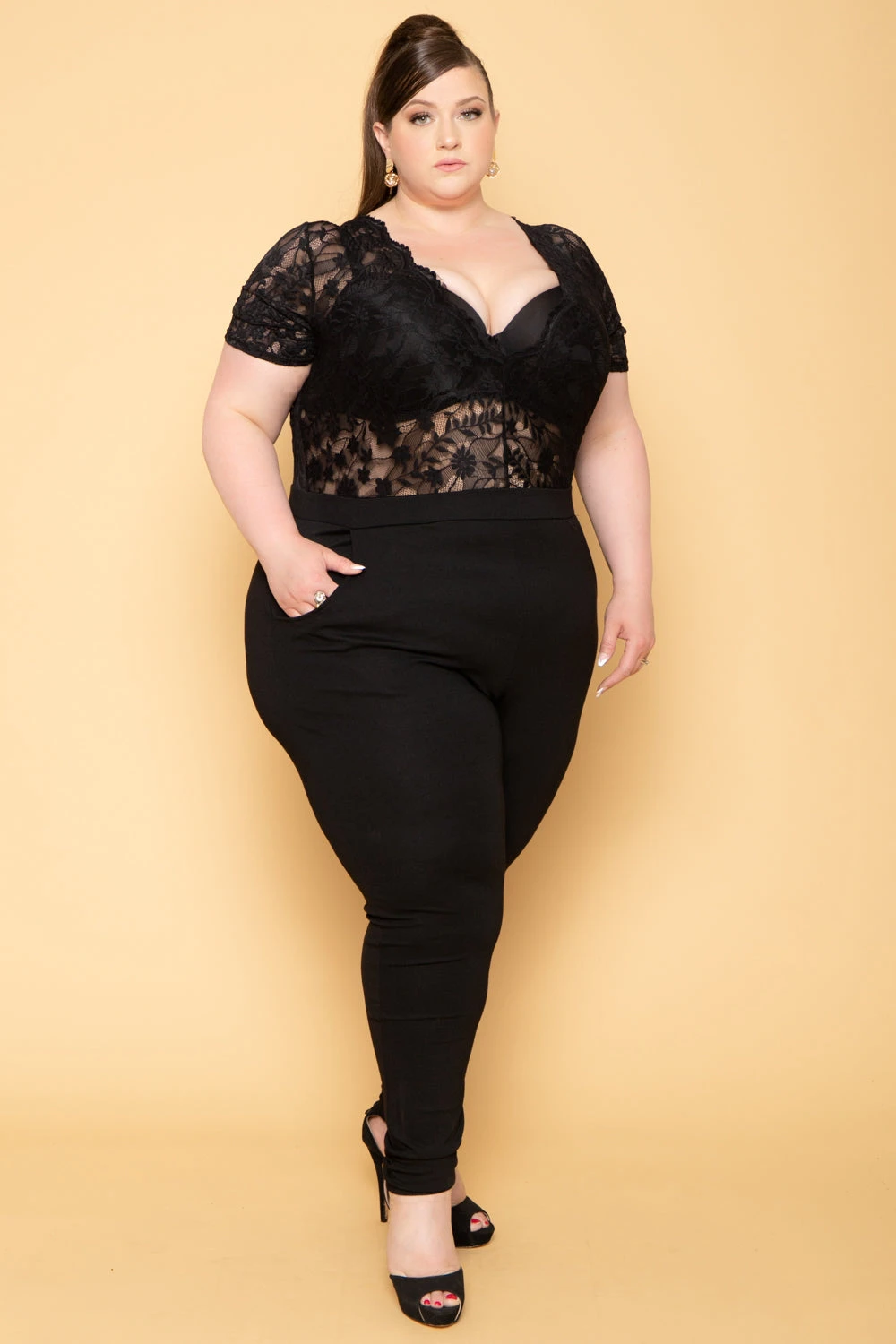 Plus Size Lace Top Jumpsuit - Black Plus Size Lace Top Jumpsuit - Black -Kitchensuppliesdeal curvy sense jumpsuits and rompers plus size lace top jumpsuit black 29702886916193