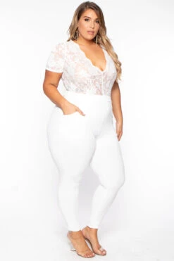 Plus Size Lace Top Jumpsuit - Ivory -Kitchensuppliesdeal curvy sense jumpsuits and rompers plus size lace top jumpsuit ivory 29444566974561