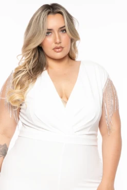 Plus Size Lilith Rhinestone Fringe Jumpsuit - Ivory -Kitchensuppliesdeal curvy sense jumpsuits and rompers plus size lilith rhinestone fringe jumpsuit ivory 32335683944545