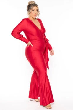 Plus Size Livier Satin Jumpsuit - Red 4 Plus Size Livier Satin Jumpsuit - Red -Kitchensuppliesdeal curvy sense jumpsuits and rompers plus size livier satin jumpsuit red 31152123347041
