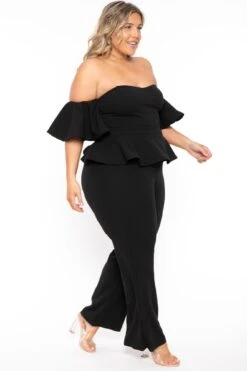 Plus Size Marcia Open Shoulder Peplum Jumpsuit - Black -Kitchensuppliesdeal curvy sense jumpsuits and rompers plus size marcia open shoulder peplum jumpsuit black 31708850061409